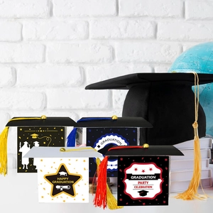 Creative graduation mortarboard gift boxes with colorful tassels for party candy packaging