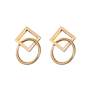Boucle d'oreille géométrique dorée minimaliste avec cadres carrés et circulaires
