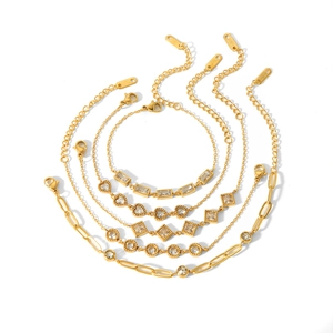 Bracelets minimalistes en acier inoxydable plaqué or 18K avec zircons géométriques