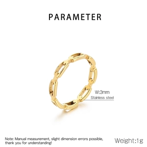 Detailed view of 3mm gold chain design stainless steel ring with 1g weight specifications