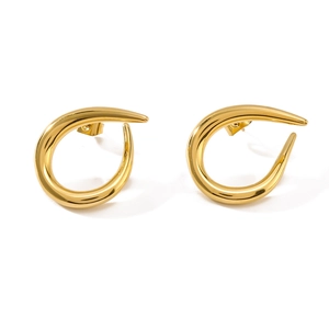 Minimalist 18k gold plated stainless steel C-shaped hollow earrings in polished finish