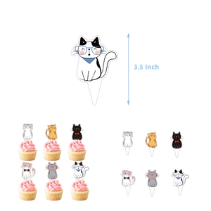 Pack of six 3.5 inch cartoon cat cupcake toppers for birthday party cake decoration