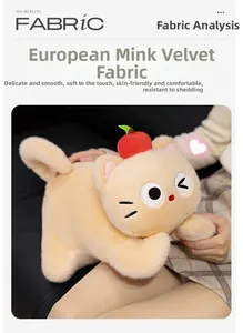 Detail of plush cat toy in mink velvet fabric featuring an apple on head design