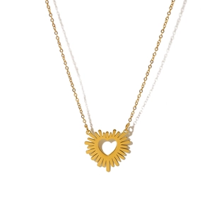 18K gold plated sunflower sunburst heart pendant on minimalist O-chain necklace