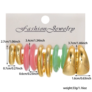 5-pack set of stylish C-shaped and teardrop acrylic earrings in gold and colorful resin