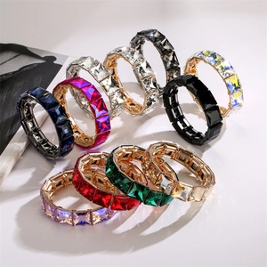 Luxury Alloy Square Rhinestone Elastic Bracelet For Women Fashion Colorful Geometric Crystal Stretch Bangle Jewelry Gift