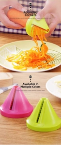Detail view of colorful spiral vegetable slicers for carrots and kitchen food prep