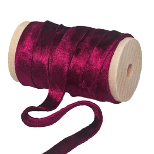 1cm double-sided velvet ribbon in wine red on wooden spool for DIY crafts and bows