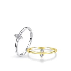 S925 sterling silver ring set with double cubic zirconia in gold and silver finish