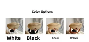Detail view of woven straw chest bags in white, black, khaki, and brown colors