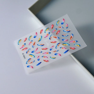 Stickers ongles 5D gaufrés avec motif plume dégradé et texture 3D FEB-371