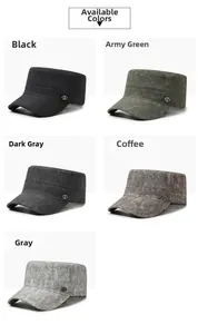 Cinq couleurs de casquettes militaires vintage en coton délavé avec écusson métallique