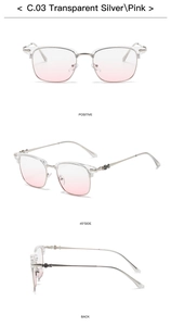 Macro detail of retro semi-rimless frames with transparent silver and pink gradient lenses
