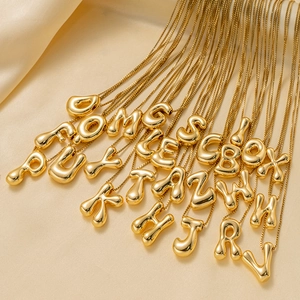 Balloon Bubble Style Initial Letter Pendant Necklace Titanium Steel Real Gold Plated Chubby Alphabet Box Chain Necklace For Women