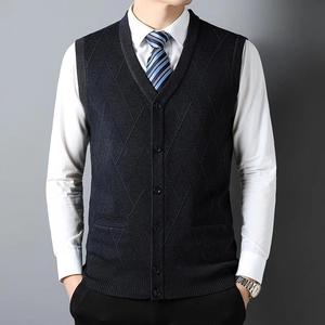 Heren Sweater Vest V-Hals Geknoopt Mouwloos Cardigan Argyle Patroon Business Casual Slim Fit Polyester Viscose