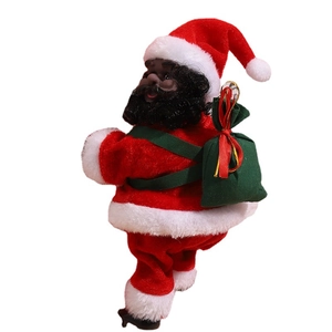 Electric climbing black Santa Claus figurine with green gift bag for Christmas decor