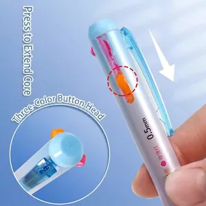 Multi-color 3-in-1 push-type neutral pen with 0.5mm tip and transparent blue barrel