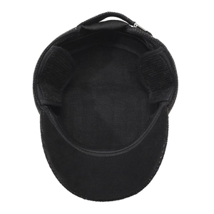 Winter men's flat cap in black wool with warm ear flaps and adjustable buckle