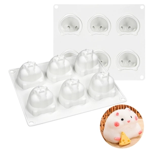 6-cavity hamster shaped silicone mold for baking mousse cakes and DIY crafts