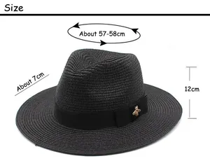 Men's Panama jazz straw hat size chart with dimensions for brim, height, and head girth