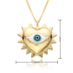 Detailed size view of heart-shaped evil eye pendant in gold with 29mm and 30mm marks