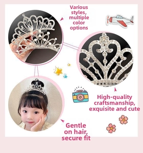 Detail view of crystal crown hair comb with pearls for girls in silver finish