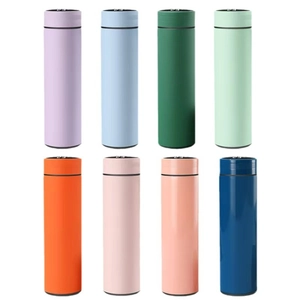 Smart stainless steel thermos with LED temperature display in eight vibrant colors