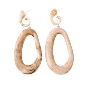 Chunky acrylic oval drop earrings with marble texture and silver spiral studs for women