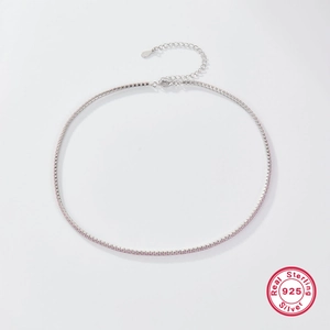 925 sterling silver tennis necklace with pink cubic zirconia stones on white background