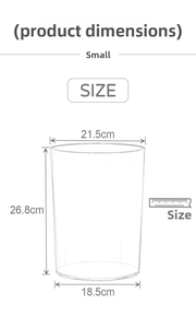 Detailed technical drawing of large transparent trash bin with precise dimensions