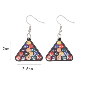 Mini acrylic billiard triangle rack earrings with colorful pool ball pattern and hook