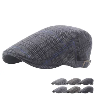 Britische Retro Karo Schiebermütze Für Herren Polyester Baumwolle Verstellbare Schnalle Newsboy Gatsby Mütze Klassisch