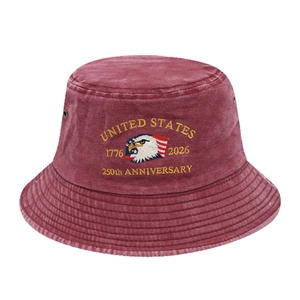 Washed red bucket hat featuring 250th Anniversary US Navy Commemorative embroidery