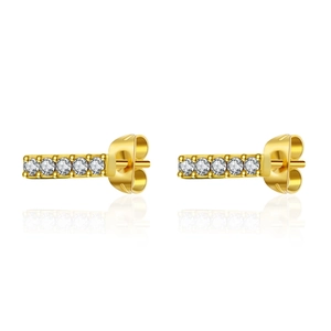 Boucles d'oreilles barres plaquées or avec cinq pierres de zircone cubique étincelantes