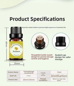 Detail view of 10ml Bergamot Essential Oil bottle with dimensions and product specifications