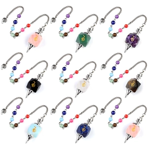 Natural Stone Reiki Cho Ku Rei Crystal Pendulum With Chakra Beads Healing Divination Dowsing Pendant