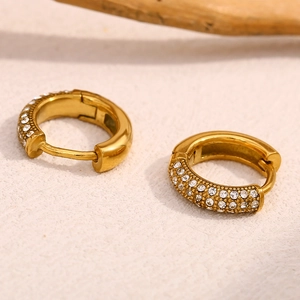 18K gold plated stainless steel hoop earrings with full pave cubic zirconia stones
