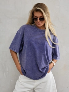 Women T-Shirt 100% Cotton Oversized Acid Wash Retro Vintage Streetwear Short Sleeve Drop Shoulder Round Neck