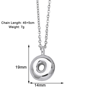 Detail showing dimensions of silver donut pendant necklace with 45+5cm chain length