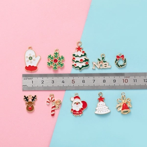 10-piece Christmas DIY alloy pendants set featuring Santa, snowflake, and reindeer charms