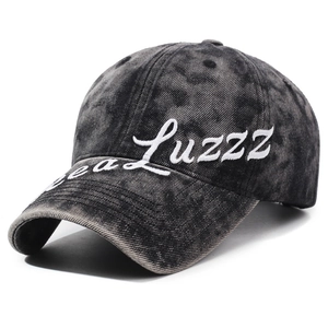 Vintage washed charcoal baseball cap with white ea Luzzz embroidery and curved brim
