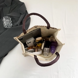 Large capacity linen tote bag for women showing spacious interior with daily essentials