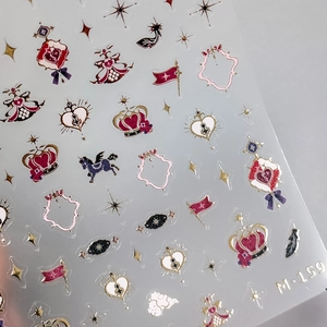 High-quality 3D gold foil nail sticker sheet M-159 with cute heart and crown art