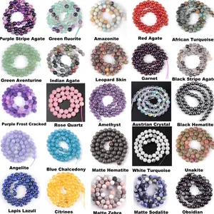 Selection of 25 natural gemstone beads including Amethyst and Agate for DIY jewelry