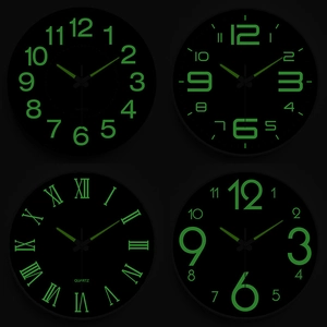 Luminous 30cm quartz wall clock set with glowing numerals and silent movement for home decor
