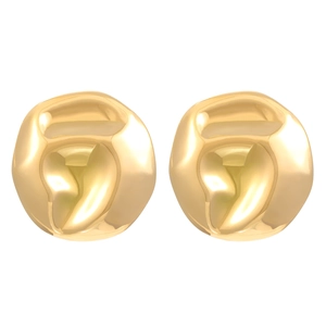 Detailed macro shot of 18K gold plated irregular pebble shaped earrings in stainless steel