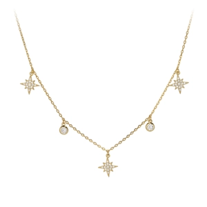 Elegant S925 sterling silver gold necklace featuring star pendants and small pearls
