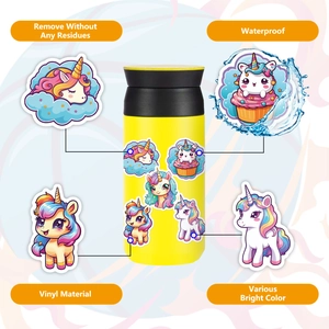 50 cute unicorn vinyl stickers, waterproof cartoon rainbow decals for water bottles