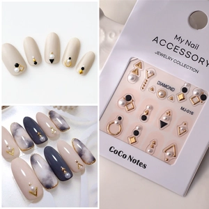 Autocollants 3D Pour Ongles Avec Fausses Künstliche Perles Et Design Géométrique Métallique Décoration De Manucure DIY Minimaliste