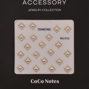 Square pearl nail art charms with gold wave frames, 20 pieces in luxury black packaging